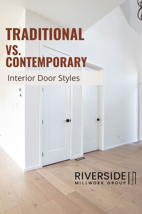 Interior doors white with black hardware Transitional Home Interior Doors, 2 Doors Next To Each Other, Modern Traditional Door Trim, Trim Styles Interior Modern, Interior Door Trends 2023, Transitional Door Trim, Transitional Trim Ideas, Transitional Interior Door Styles, Transitional Style Interior Doors