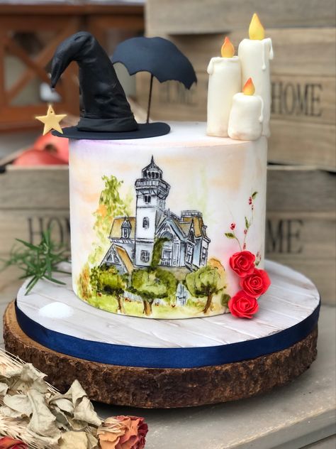 Handpainted with the Owens sisters victorian house. Magic Birthday, Magic Party, Magic Cake, Victorian House, Practical Magic, Victorian Homes, Event Design, Halloween Party, Cake Decorating