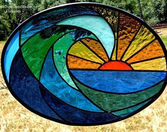 Tiffany Glass Art, Stained Glass Sun, Art Window, Modern Stained Glass, Stained Glass Window Panel, Beach Glass Art, Glass Art Projects, Stained Glass Suncatcher, Stained Glass Diy