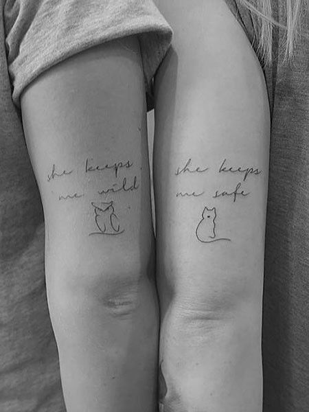 Quotes Sister Tattoos If you have a quote that describes you and your sister or one that resonates with you both from a book of poetry, this can be a great tatt idea. It’s best to find a quote that represents the bond you have or describes the relationship between the two of you. “She keeps me wild,” and, “she keeps me safe,” usually go hand in hand. There always seems to be a care-free sister and one that cautions on the safe side. Together they are the perfect combination. If this is you and y Celtic Symbol For Sister, Tattoo Ideas Sister, Sister Tattoos Unique, Meaningful Sister Tattoos, Sister Symbol Tattoos, Sister Symbols, Soul Sister Tattoos, Unique Sister Tattoos, Sister Tattoo Ideas