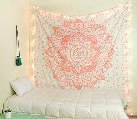 Mandala Tapestry Bedroom, Tapestry Bedroom Aesthetic, Tapestry Pink, Bohemian Room Decor, Gold Tapestry, Small Tapestry, Bohemian Bedspread, Hippie Room Decor, Mandala Tapestries Wall Hangings