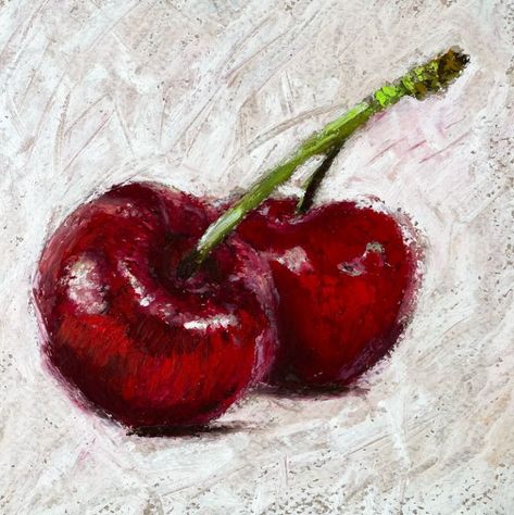 Draw Cherries, Cherry Drawing, Oil Pastel Techniques, Oil Pastel Landscape, Books Drawing, Soft Pastels Drawing, Sennelier Oil Pastels, Drawing Hair Tutorial, Fruits Drawing