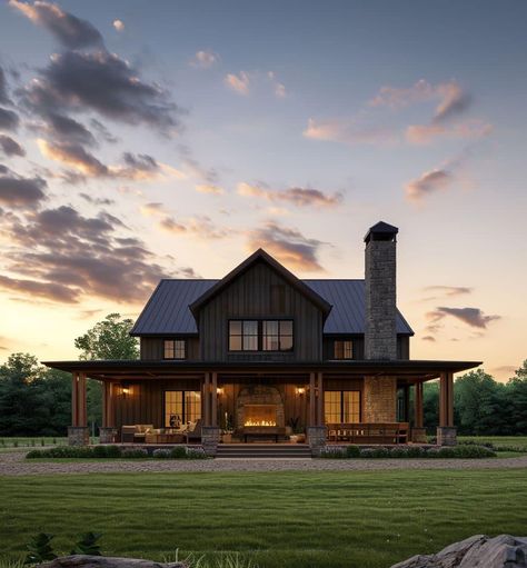 Brown Barndominium Exterior, Cottage Queenslander, Log Cabin Houses, House On Land, Big Country House, Country Ranch Style Homes, Rancher House, Country House Aesthetic, Mountain Ranch Home