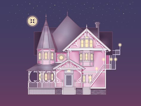 Coraline Moon, Pink Palace Coraline, Coraline House, Adopt Me Small House Ideas, Bloxburg Layout, Bus Journey, Coraline Tattoo, The Pink Palace, Coraline Art