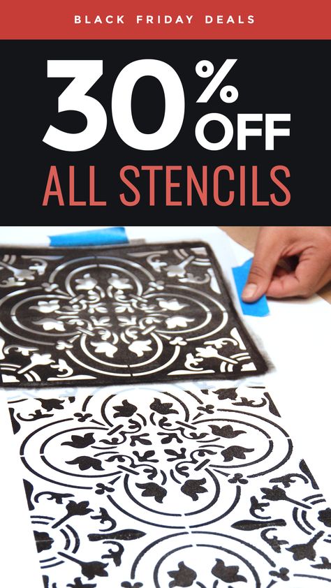 ALL stencils from wall stencils, floor stencils, kitchen stencils, bathroom tile stencils, concrete stencils, patio floor stencils, mural stencils, bedroom feature wall stencils, and more are 30% OFF! This is the biggest stencil sale of the year and you won't want to miss this! SAVE BIG on paint stencils for decorating your home decor! Royal Design Studio Stencils - www.royaldesignstudio.com Floor Tile Stencils, Painted Feature Wall, Floor Stencils, Tile Stencils, Royal Design Studio Stencil, Mural Stencil, Feature Wall Bedroom, Wall Stencil Patterns, Stencil Painting On Walls