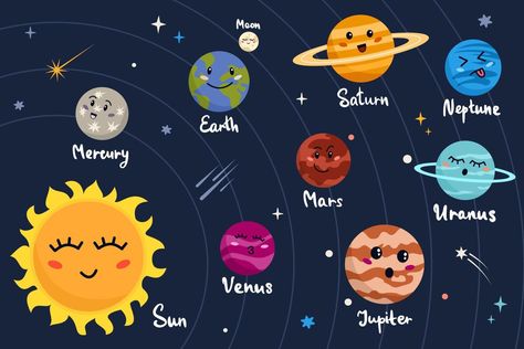 Planet Vector, Character Template, Sun Illustration, Art Tools Drawing, Funny Character, Cartoon Style, Solar System, Cartoon Styles, Vector Art