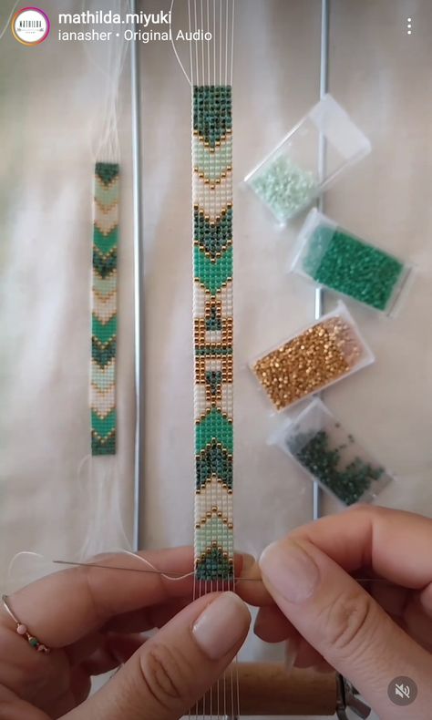 Pearl Weaving Pattern, Bead Weaving Bracelets, Woven Beaded Bracelets Pattern, Loom Beading Patterns Free Simple, Loom Bracelet Patterns Free, Beaded Bracelet Patterns Tutorials Ideas, Woven Seed Bead Bracelets, Bead Loom Designs Free Pattern, Miyuki Bracelet Tutorial