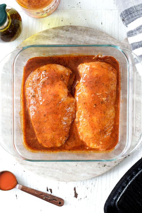 All Purpose Buffalo Chicken is SO juicy and flavorful from the easy marinade and is a meal all by itself or instantly transforms salads, sandwiches, wraps, tacos, etc into the most flavor bursting meal EVER! I love having this chicken on hand! Quick Chicken Marinade, Jerk Chicken Marinade, Buffalo Chicken Breast, Hot Sauce Chicken, Buffalo Chicken Recipe, Chicken Breast Marinade, Bbq Marinade, Buffalo Chicken Wraps, Buffalo Chicken Recipes