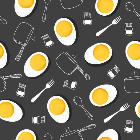 Boiled egg seamless patterns on dark gray background.  Premium Vector Egg Restaurant Design, Egg Photography, Egg Restaurant, Egg Logo, Dark Gray Background, Egg Design, Dark Grey Background, Kid Friendly Lunches, Slow Cooker Recipes Healthy