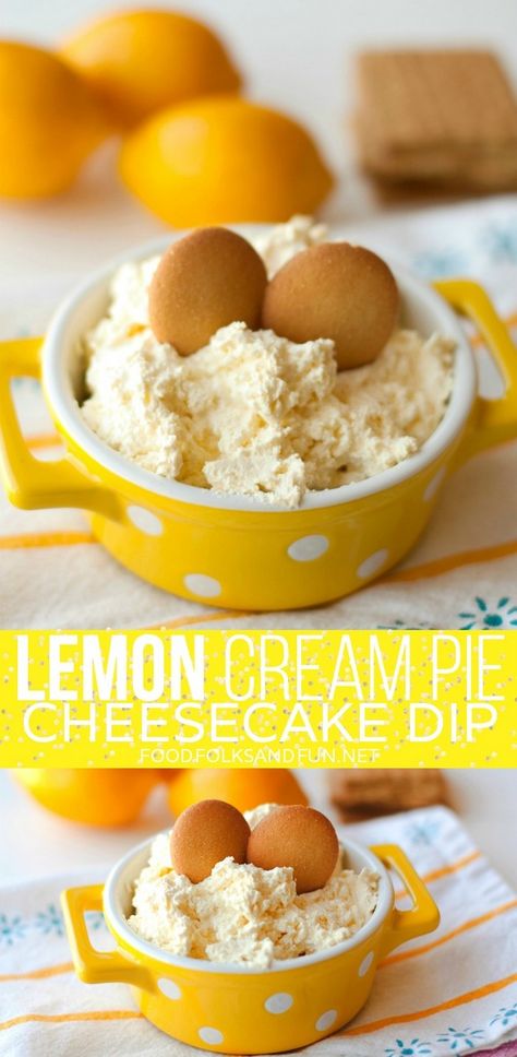 Lemon Cream Pie Cheesecake Dip dessert Brownie Dip, Dip Dessert, Lemon Cream Pie, Dip Food, Dip Dip, Lemon Cream Pies, Potluck Desserts, Pie Cheesecake, Cheesecake Dip