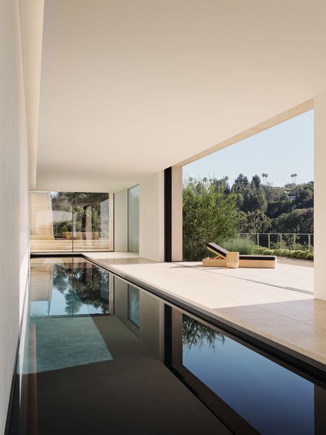 Mandeville Canyon by Walker Workshop | Global Interiors | est living Indoor Swimming Pool Design, Pool Pavilion, Piscina Interior, Indoor Swimming Pool, American Farmhouse, Lap Pool, Indoor Swimming, Indoor Swimming Pools, Swimming Pool Designs