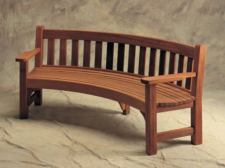 Curved Garden Bench, Curved Outdoor Seating, Outdoor Bench Design, Curved Outdoor Benches, Black Outdoor Bench, Beatrix Potter Garden, Wooden Outdoor Bench, Bench Design Ideas, Curved Loveseat