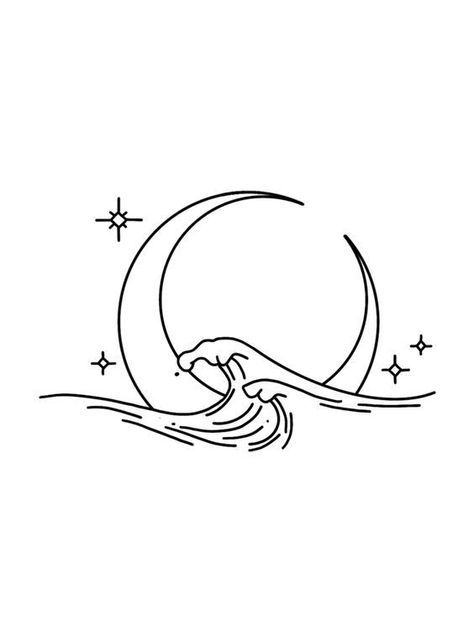 Moon And Waves, Wellen Tattoo, Beachy Tattoos, Minimalist Tattoo Small, Wave Tattoo Design, The Best Tattoos, Self Love Tattoo, Ocean Tattoos, Moon Tattoo Designs