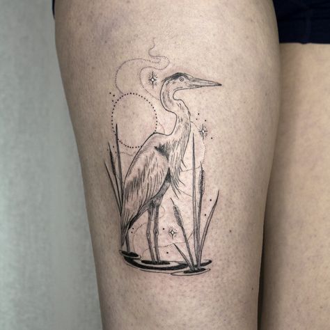 Egret Tattoo, Print Making Designs, Heron Tattoo, Crane Tattoo, Neotraditional Tattoo, Mark Tattoo, Hip Tattoos Women, Amazing Tattoos, Cat Tattoo Designs