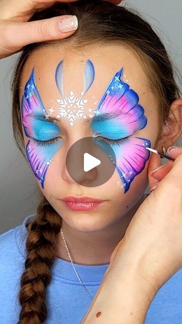 How To Do Butterfly, Winter Butterfly, Mermaid Face Paint, Rainbow Face Paint, Glitter Face Paint, Fairy Face Paint, Butterfly Face Paint, Christmas Face Painting, Face Painting Tutorials