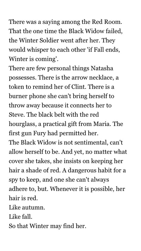 "If Fall ends Winter is coming" Natasha and her sentimentalities Winterwidow Fanart Bucky And Natasha, Winterwidow Headcanon, Black Widow And Winter Soldier, Winter Widow, Bucky And Natasha, The Red Room, Black Widow Winter Soldier, Marvel Headcanon, Natalia Romanova