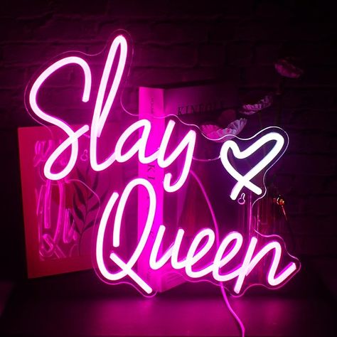 FAXFSIGN Slay Queen Neon Sign Pink White LED Neon Light Up Signs for Wall Decor Usb Neon Light for Bedroom Preppy Girl Aesthetic Room Dorm Decor Y2k Party Gifts Queen Neon Sign, Bedroom Preppy, Preppy Girl Aesthetic, Neon Lights Bedroom, Pink Girl Room, Slay Girl, Slay Queen, Y2k Party, Toy Room