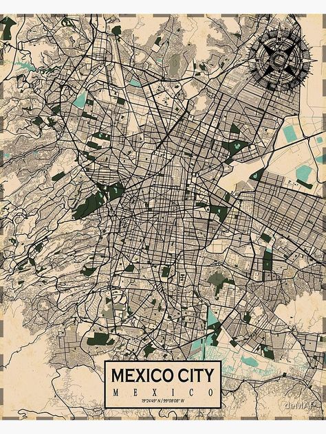 "Mexico City Map - Vintage" Poster by deMAP | Redbubble Mexico City Map, Vintage Cityscape, Architect Engineer, Mexico Map, Map Vintage, Old Advertisements, City Pictures, Old Map, Map Wall Art