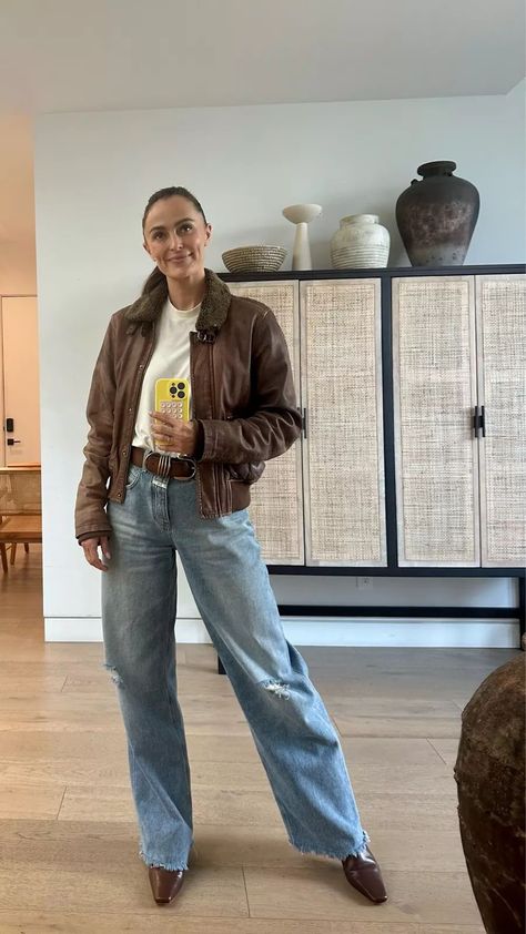 Bomber jackets are back and I am here for it! Love this look with a classic white tee and wide leg jeans with a chunky belt. So put together but still a casual outfit for everyday. Find these pieces here and check out my LTK for more fashion inspo! Sculpt Society, Outfit For Everyday, Chunky Belt, Knee Boot, Jacket Outfit, I Am Here, Bomber Jackets, White Tee, Classic White