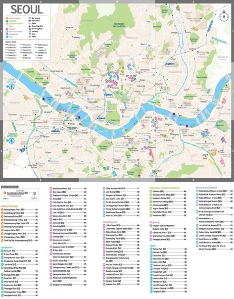 Seoul sightseeing map Seoul Map Travel, Seoul Tourist Map, Map Of Seoul, Cheonggyecheon Stream, Seoul Trip, Seoul Map, Funny Maps, Seoul Travel Guide, Seoul Itinerary