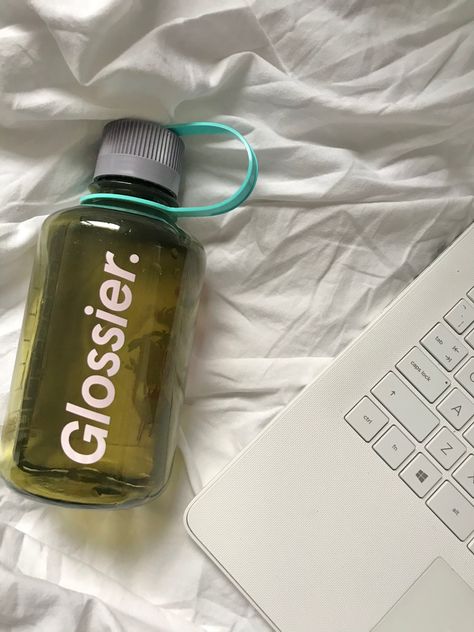 Aesthetic Water Bottle Pics, Glossier Water Bottle Aesthetic, Big Water Bottle Aesthetic, Glossier Bottle, Glossier Water Bottle, Bottle Of Water Aesthetic, Coquette Water Bottle, Cute Water Bottles Aesthetic, Water Bottles Aesthetic