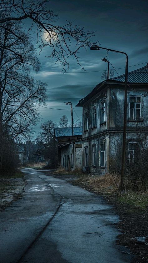 Horror Village, Haunted House Pictures, Haunted Towns, Apocalypse Landscape, Helloween Wallpaper, Scary Backgrounds, Ghost City, Abandoned City, Apocalypse Aesthetic