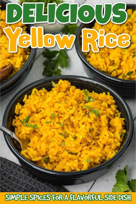 Easy Yellow Rice is a great side dish that easily cooks on the stovetop or in a rice cooker. Add simple spices for an easy rice recipe that has tons of flavor. This yellow rice is one of our favorites because of the flavor and fluffy it cooks. #eatingonadime #yellowrice #easyrecipe Homemade Yellow Rice, Easy Yellow Rice, Dirty Rice Recipe Easy, Yellow Rice Recipe, Jasmine Rice Recipes, Rice Dishes Recipes, Yellow Rice Recipes, Basmati Rice Recipes, White Rice Recipes