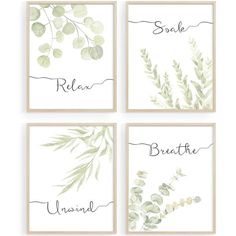 Botanical Plant Bathroom Decor Wall Art Prints , UNFRAMED Relax Wall Painting Art, Sage Green Wall Art Prints for Bathroom, Eucalyptus Leaves Watercolor Wall Posters, Boho Minimalist Wall Art, Set of 4, 8"x10" : Amazon.ca: Home Bathroom Eucalyptus, Plant Bathroom Decor, Botanical Bathroom, Green Bathroom Decor, Bathroom Wall Decor Art, Wall Painting Art, Feuille Eucalyptus, Sage Green Walls, Watercolor Plants