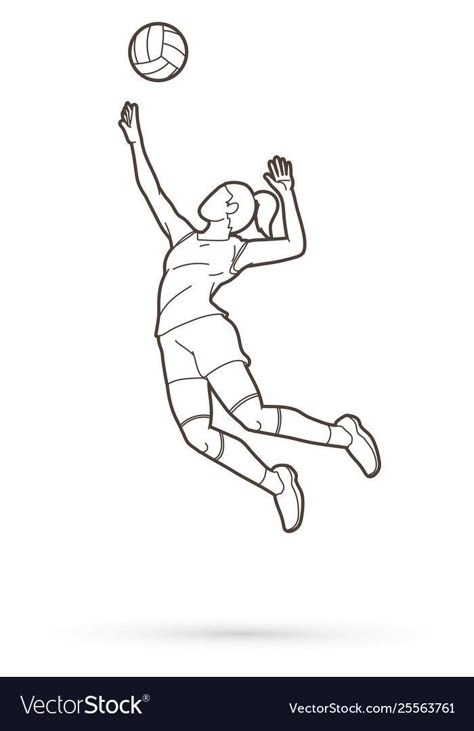 Drawing Volleyball Poses, Volleyball Line Art, How To Draw A Volleyball, Volleyball Drawing Easy, Volleyball Drawing Poses, Volleyball Player Drawing, Volleyball Doodles, Volleyball Artwork, Volleyball Drawings