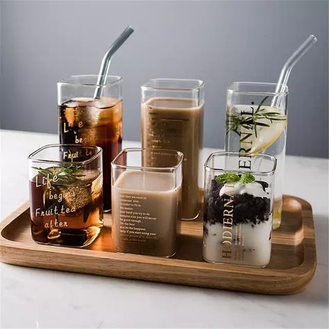 Types Of Drinks, Desain Pantry, Milk Coffee, Fruit Tea, Glass Coffee Mugs, Gold Letter, Glass Mug, Glass Straws, Latte Art