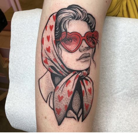 Quaffed Hair, Woman Face Tattoo, Sunglasses Tattoo, Traditional Tattoo Woman, Inspo Tattoo, Vintage Convertible, Glasses Tattoo, Face Tattoos For Women, Hair Tattoo