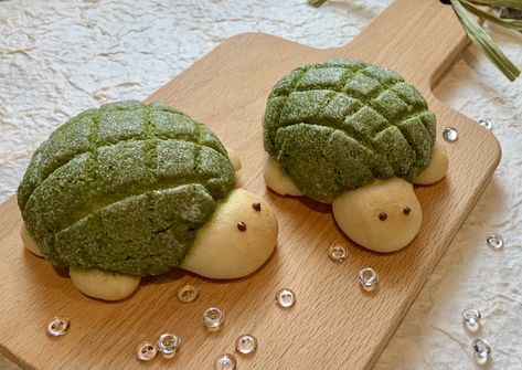 “Kamelonpan” Turtle Melon Pan Japanese Melon Bread, Turtle Melon Pan, Melon Pan Recipe, Melon Pan, Melon Bread, Slime Ideas, Matcha Cookies, Dnd Ideas, Dough Scraper