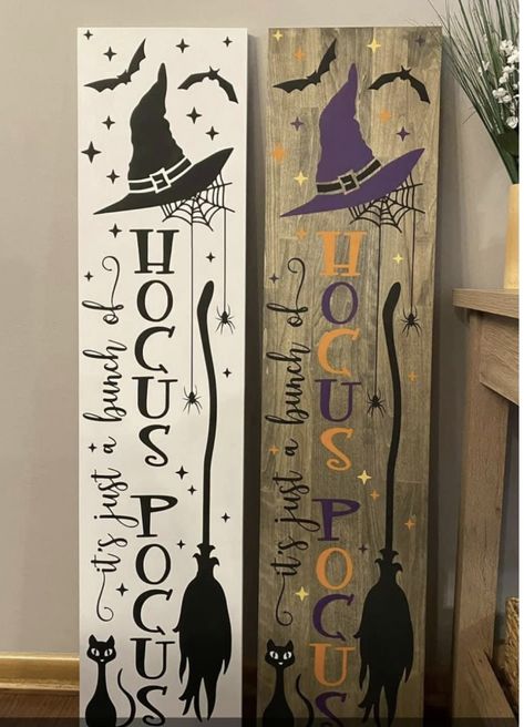 Long Wooden Signs Fall, Halloween Witch Porch Leaner, Fall Wooden Sign Ideas, Coffin Shaped Welcome Sign, Halloween Outdoor Signs Wooden, Halloween Vertical Porch Sign, Small Halloween Signs Wooden, Painted Porch Signs On Wood, Fall Leaner Boards