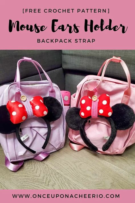 Mickey Ears Holder, Ear Holder Disney, Diy Mickey Ear Holder For Bag, Diy Disney Ear Holder For Backpack, Mickey Ear Holder Diy, How To Store Mickey Ears, Diy Mouse Ear Holder, Mouse Ear Holder For Backpack Diy, Crochet Mouse Ears Free Pattern