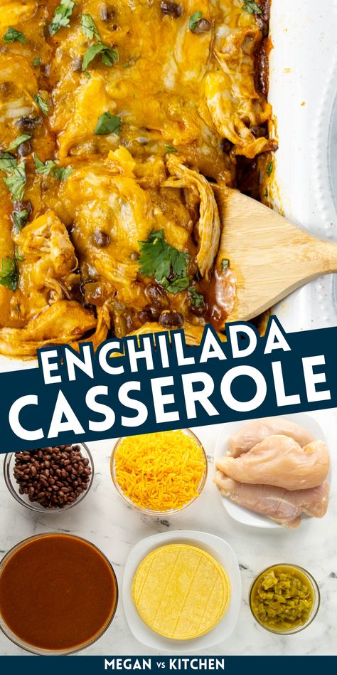 Layered Chicken Enchilada Casserole Chicken Enchilada Casserole Easy, Layered Chicken Enchilada Casserole, Gluten Free Enchiladas, Weeknight Dinner Recipes, Chicken Taco Seasoning, Layer Chicken, Raw Chicken Breast, Homemade Enchilada Sauce, Homemade Enchiladas