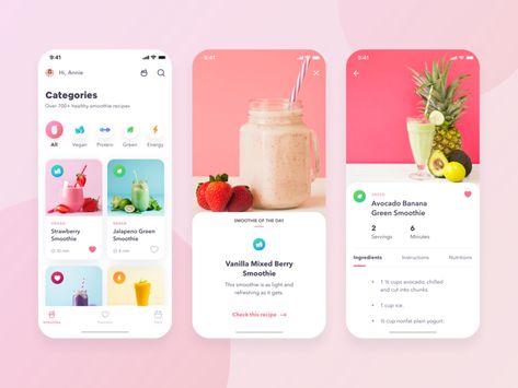 Smoothie recipe app by Elena Petkovska on Dribbble Onboarding Screen, Ui Design Mobile, Prototyping Tools, Recipe App, Mixed Berry Smoothie, Mobile App Design Inspiration, Design Guidelines, Mobile Development, App Design Inspiration