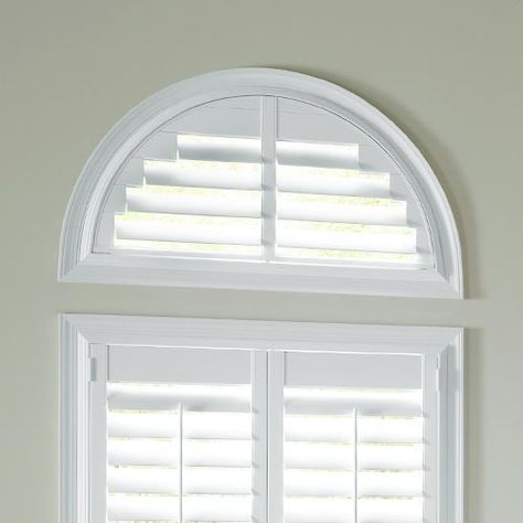 palm-beach-polysatin-shutters-specialty-shapes-arched-window-hunter-douglas-california-window-fashions Skylight Design, White Wooden Blinds, Vinyl Shutters, Custom Shutters, Shaped Windows, Horizontal Blinds, Custom Roman Shades, Interior Shutters, Wooden Blinds