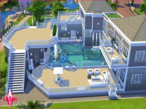 LCSims' Waterfall Paradise Estate No CC Modern House Colors, Casas The Sims Freeplay, Sims 4 Modern House, Big Modern Houses, Sims Freeplay Houses, Sims Free Play, Sims 4 House Plans, Sims 4 House Building, Sims 4 House Design