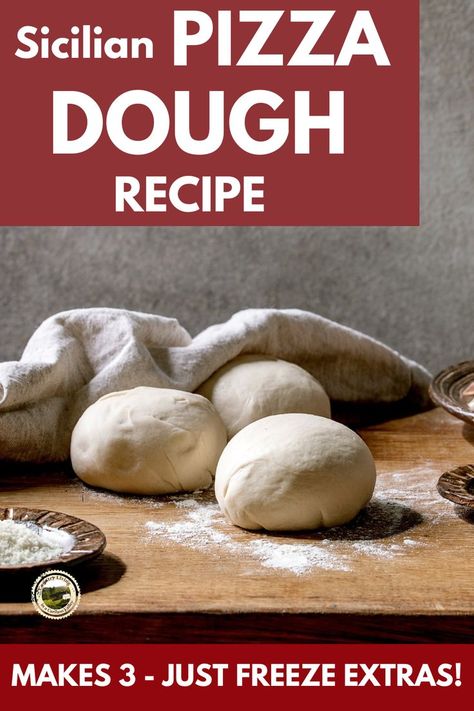 This Sicilian Pizza Dough recipe makes 3 pizza crusts. Just freeze extra dough balls to use on busy weeknights. Easy recipe for fast dinners. Preserve pizza dough in freezer until needed. Bulk Pizza Dough Recipe, Freezer Dough, Easy Healthy Pizza, Healthy Pizza Dough, Freeze Pizza Dough, Homemade Pizza Dough Recipe, Italian Pizza Dough Recipe, Bread Jam, Pizza Crusts