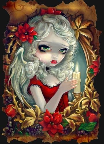 Griffith Art, Jasmine Art, Jasmine Beckett Griffith, Jasmine Becket Griffith, Eyes Art, Big Eyes Art, Gothic Fairy, Candle Art, Christmas Fairy