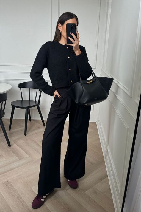 TAILORED WIDE LEG TROUSERS - BLACK curated on LTK Black Trouser Work Outfits, Black Wide Leg Trousers Outfit Classy, Black Trouser Outfit Women, Black Trousers Outfit Winter, Wide Leg Trousers Outfit Classy, Black Trousers Outfit Casual, Black Wide Leg Trousers Outfit, Black Trousers Outfit Work, Trousers Outfit Winter