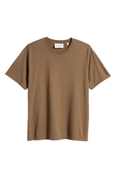 A tonal embroidered logo near the back hem keeps the branding subtle on this classic crewneck cut from soft, breathable cotton jersey. 28" length (size Medium) 100% cotton Machine wash, dry flat Made in Portugal Brown T Shirt, Frame Logo, Brown Shirt, Brown Tshirt, Cotton T Shirt, Mocha, Cotton Tshirt, Portugal, Nordstrom