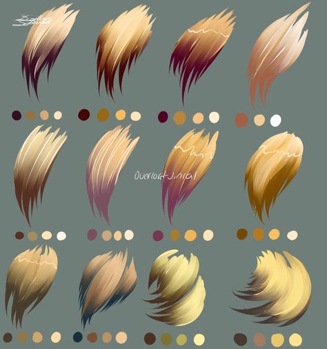 oooookay i made some color palettes for hair this time instead of eyes. i hope everyone enjoys these. done in paint tool sai. Blonde Hair Drawing, Skin Palette, Hair Drawing, Coloring Tutorial, Digital Painting Tutorials, Anime Hair, Wedding Idea, Digital Art Tutorial, How To Draw Hair