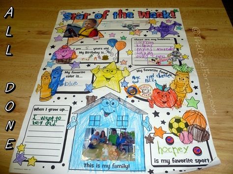 Making a Kindergarten Star of the Week Poster Star Of The Week Poster Ideas, Star Of The Week Poster, Star Student Poster, Biography Poster, Poster For School, All About Me Project, Free Printable Certificate Templates, Personal Biography, All About Me Poster