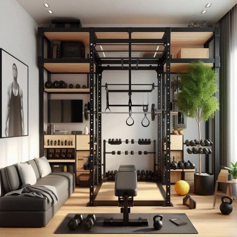 Maximize your workout space with these compact home gym designs for small areas. Perfect for tight spaces! #HomeGym #SmallSpaces #CompactWorkout #FitnessGoals #HomeFitness Small Space Gym, Gym Layouts, Tiny Home Gym, Compact Gym, Home Gym Layout, Commercial Gym Design, Gym Designs, Small Home Gym Ideas, Pilates Cardio