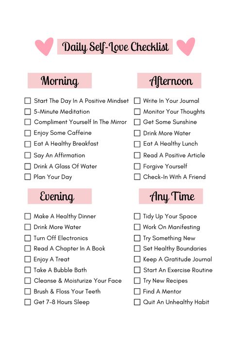 Self Love Schedule, Daily Tasks Self Care, Daily Self Love Checklist, Self Love Tracker, How To De Attach From Someone, Self Love Checklist For Women, Self Love To Do List, Daily Self Love Tasks, Self Love Ideas Simple