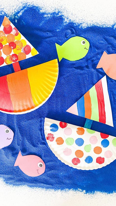 Sailboat Craft, Summer Preschool Crafts, Transportation Crafts, Boat Crafts, Paper Plate Crafts For Kids, Summer Camp Crafts, Toddler Art Projects, Toddler Arts And Crafts, Preschool Arts And Crafts