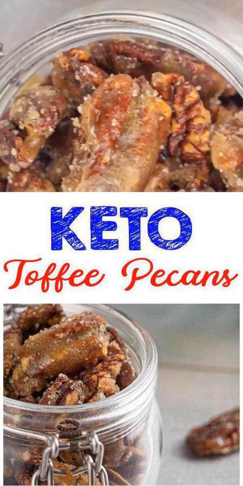 Keto Pecans - BEST Low Carb Pecan Recipe – Easy Ketogenic Diet Ideas! Low carb toffee pecans loved by all - easy keto recipes - keto pecans that are quick & simple. Healthy toffee candied pecans- gluten free, sugar free. Check out this keto pecan recipes - crunchy keto toffee pecans. Keto pecans candied oven not needed. Great breakfast, keto snacks sweet or keto dessert. Great for parties (birthday, bridal shower). #keto #ketodesserts #lowcarb Keto Pecans Candied, Keto Snacks Sweet, Keto Pecans, Keto Toffee, Toffee Pecans, Pecans Candied, Pecan Recipes Easy, Pecan Recipe, Desserts Keto