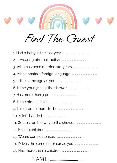 Find The guest game Rainbow Bridal Shower Ideas, April Shower Baby Shower Theme, Baby Shower Color Themes Boy, Over The Rainbow Baby Shower Theme, Spring Baby Shower Games, Baby Shower Ideas Rainbow Theme, Easter Theme Baby Shower Ideas, Lesbian Baby Shower Ideas, Rainbow Gender Reveal Ideas