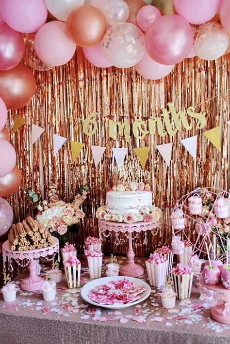 Take a look at this gorgeous glam Circus / Carnival birthday party! Loving the color! See more party ideas and share yours at CatchMyParty.com  #catchmyparty #partyideas #partyfood #circusparty #glamcircus Sweet 6 Months, Glam Circus, Cotton Candy Cupcakes, Carnival Birthday Party Ideas, Cakes For Teens, Carnival Party Ideas, Half Birthday Party, Birthday Party Checklist, Gold Letter Balloons